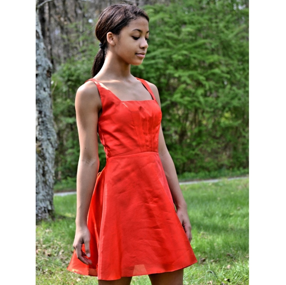 Orange Fit & Flare Cocktail Party Dress